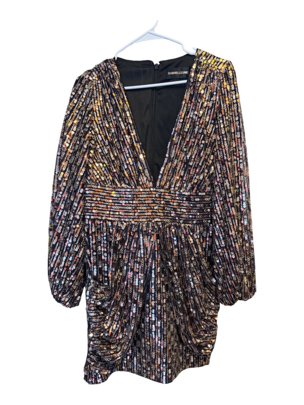 Gabrielle union Black Multi-Sequin V-Neck Party Dress